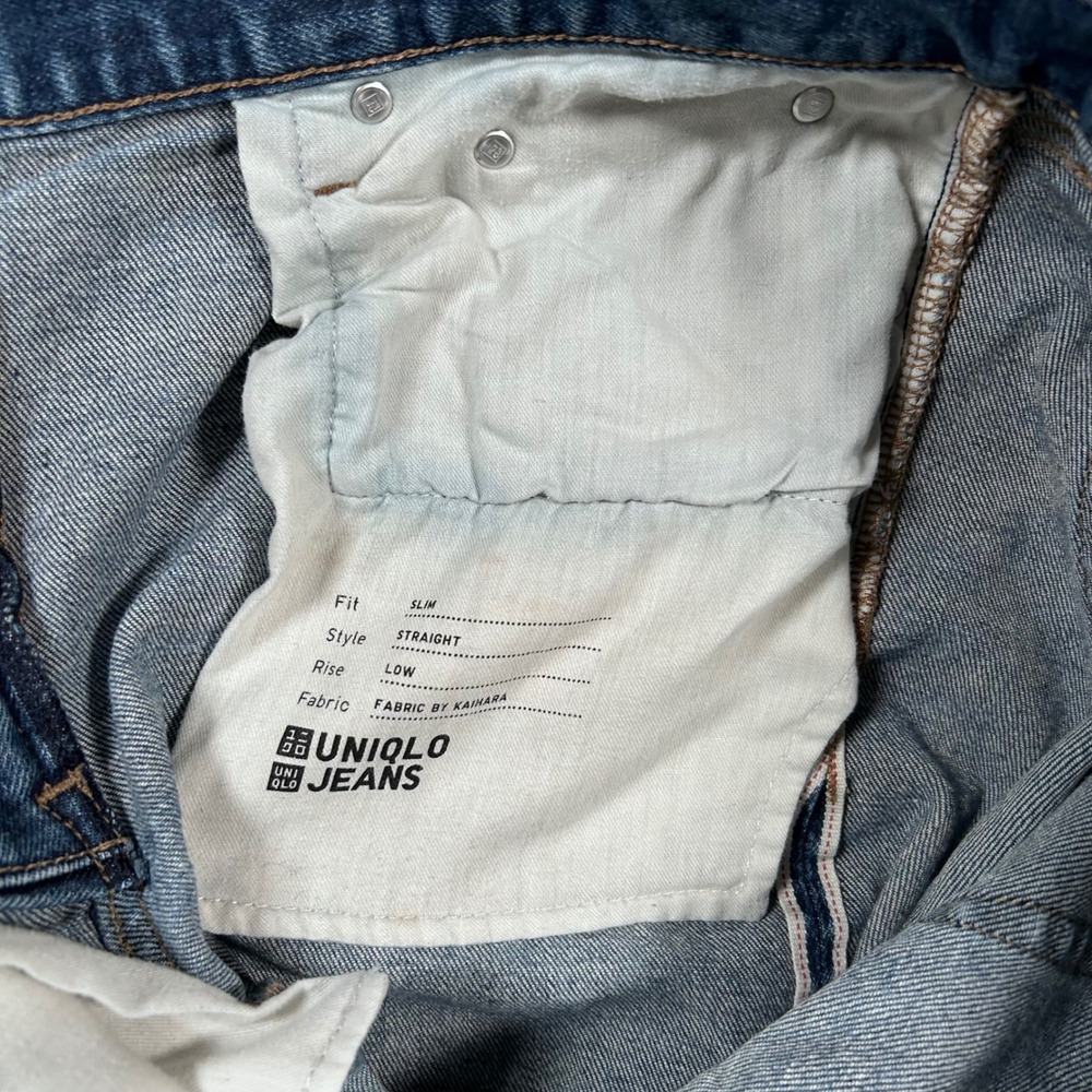 Uniqlo Jeans Japanese Selvedge Denim Kaihara Slim Straight Low Rise Men 35x27 - Picture 15 of 15